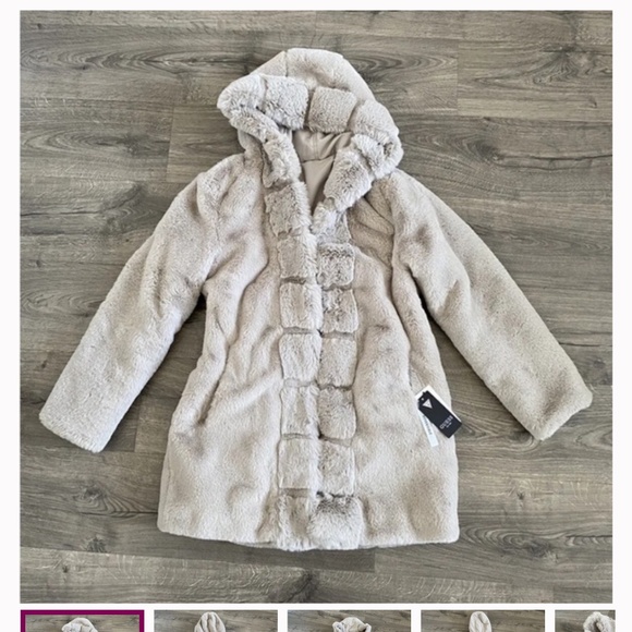 Guess: hooded, faux fur coat NWOT (reversible) - Picture 5 of 7